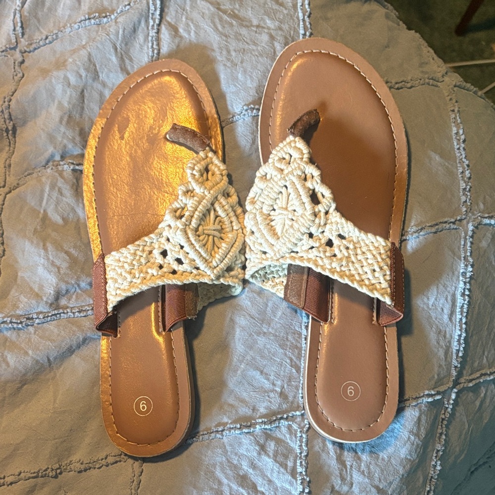 Women's Cream Woven Sandals